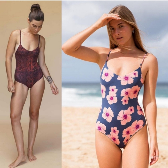 New acacia swimwear hina isle XL orchid fullpiece swim suit navy pink hawaiian - Picture 3 of 14